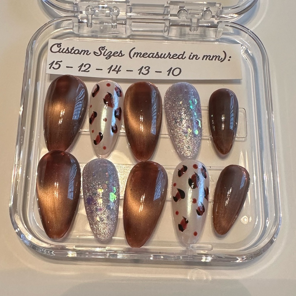 Custom Handmade Chocolate Brown and Glitter Press-On Nails